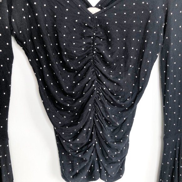 Free People What A Babe Top Long Flare Bell Sleeves Ruching Boho 70s Funky Retro - Picture 6 of 12